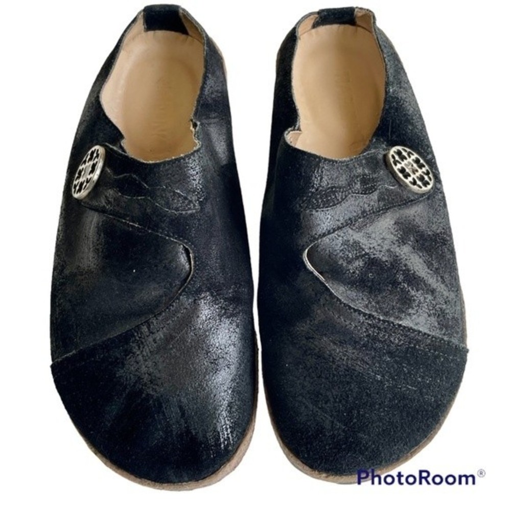 Haflinger Womens Size 36 Black Slip On Scuffed Leather Mule/Clog